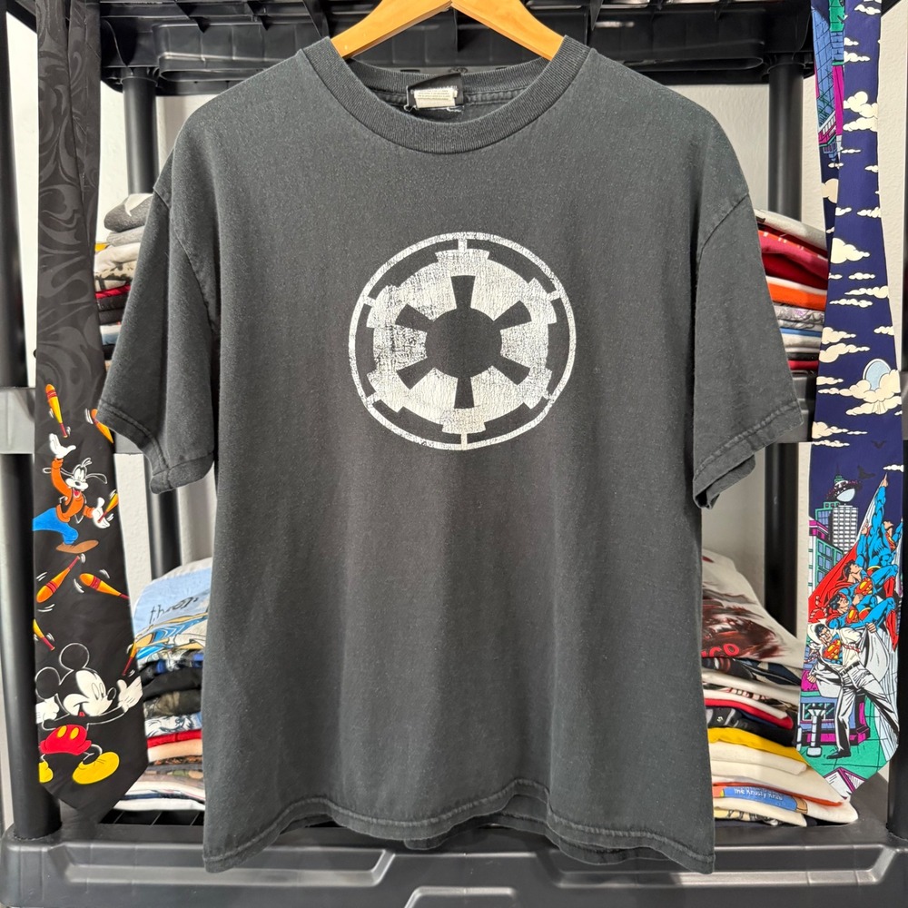 Y2K Black Star Wars Galactic Empire Logo Graphic Tee Large